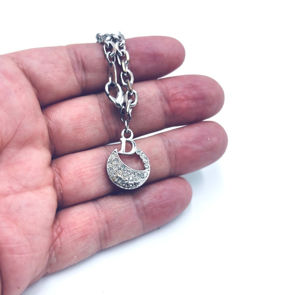 Christian Dior Silver Crystal Moon Saddle Bag Charm Bracelet Logo D Pendant 4in - Picture 2 of 6